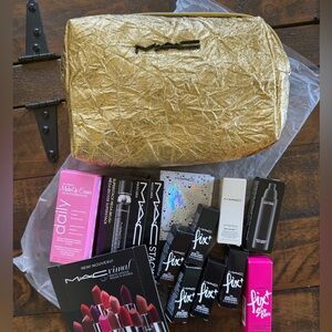 Gold MAC Cosmetic Bag with Assorted MAC Travel Size & Makeup Eraser